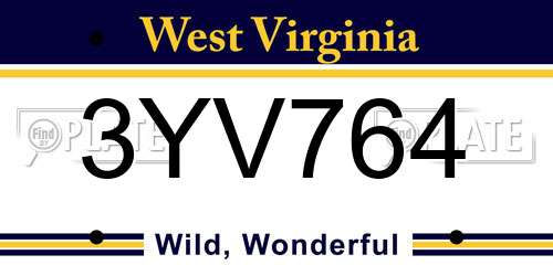 3YV764 West Virginia License Plate