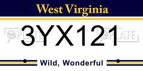 3YX121 West Virginia License Plate