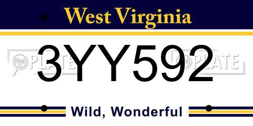 3YY592 West Virginia License Plate