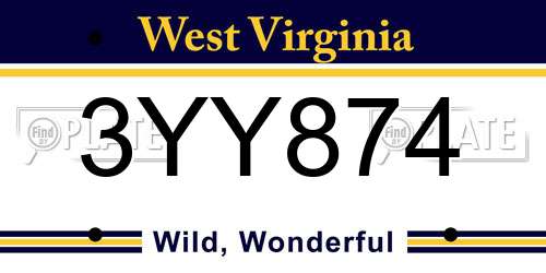 3YY874 West Virginia License Plate