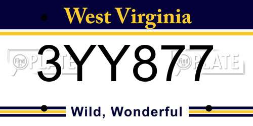 3YY877 West Virginia License Plate