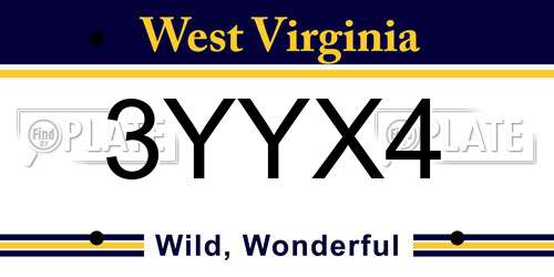 3YYX4 West Virginia License Plate
