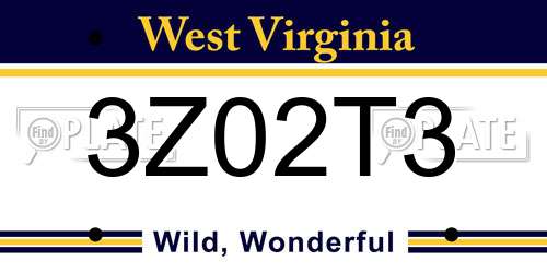 3Z02T3 West Virginia License Plate