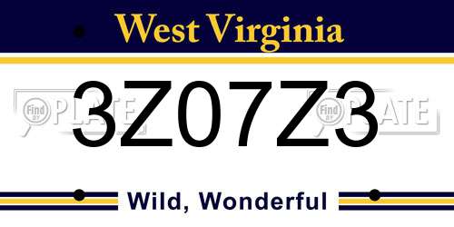3Z07Z3 West Virginia License Plate