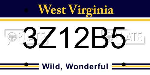 3Z12B5 West Virginia License Plate