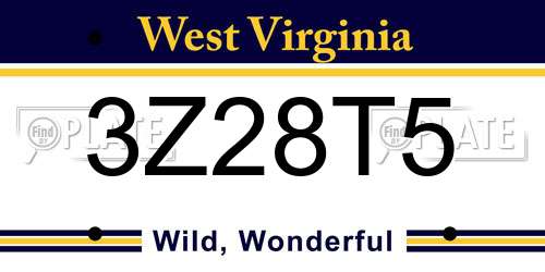 3Z28T5 West Virginia License Plate
