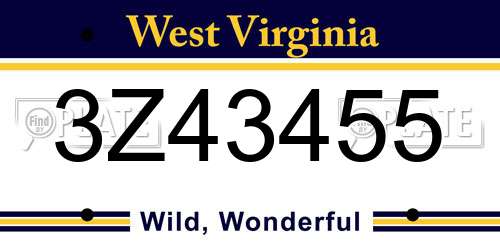 3Z43455 West Virginia License Plate