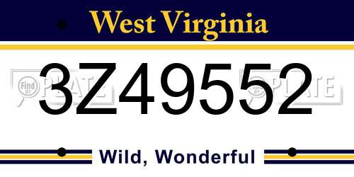 3Z49552 West Virginia License Plate