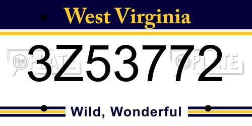 3Z53772 West Virginia License Plate