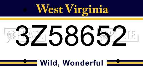 3Z58652 West Virginia License Plate