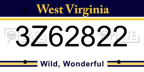 3Z62822 West Virginia License Plate