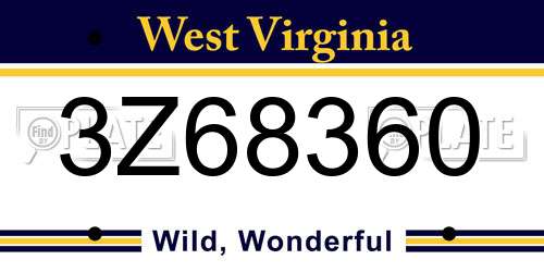 3Z68360 West Virginia License Plate