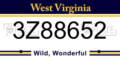 3Z88652 West Virginia License Plate