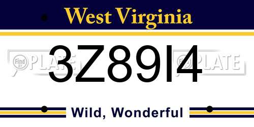 3Z89I4 West Virginia License Plate