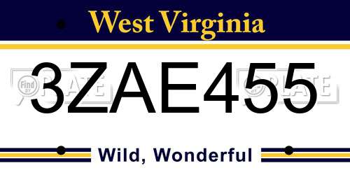 3ZAE455 West Virginia License Plate