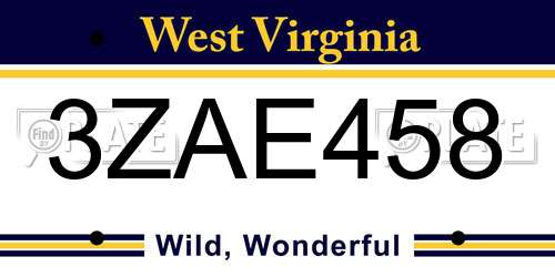 3ZAE458 West Virginia License Plate
