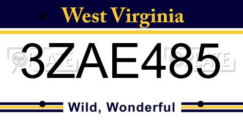 3ZAE485 West Virginia License Plate