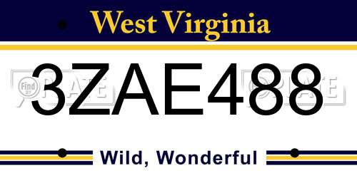 3ZAE488 West Virginia License Plate