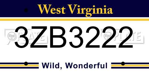 3ZB3222 West Virginia License Plate