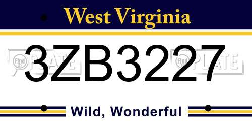 3ZB3227 West Virginia License Plate