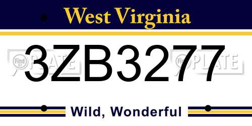 3ZB3277 West Virginia License Plate