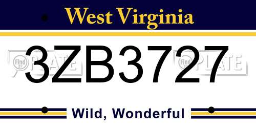 3ZB3727 West Virginia License Plate