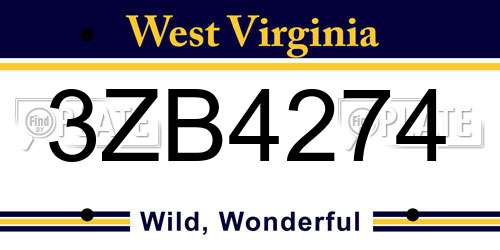 3ZB4274 West Virginia License Plate