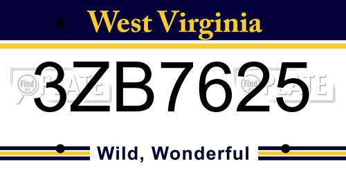 3ZB7625 West Virginia License Plate