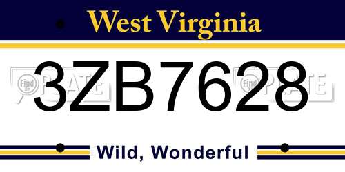 3ZB7628 West Virginia License Plate