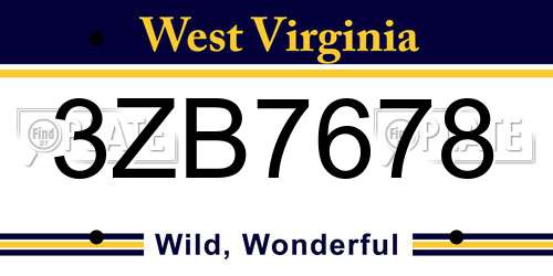 3ZB7678 West Virginia License Plate