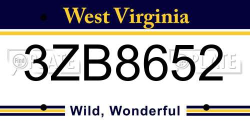 3ZB8652 West Virginia License Plate