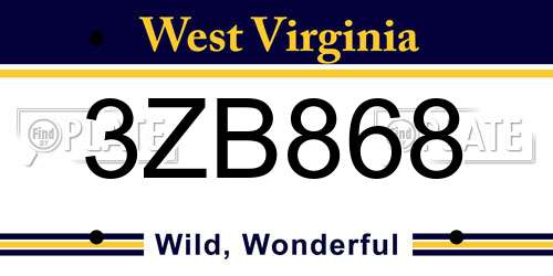 3ZB868 West Virginia License Plate
