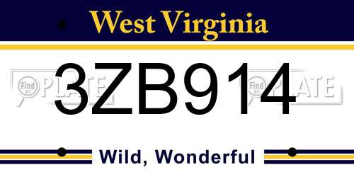 3ZB914 West Virginia License Plate