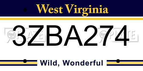 3ZBA274 West Virginia License Plate