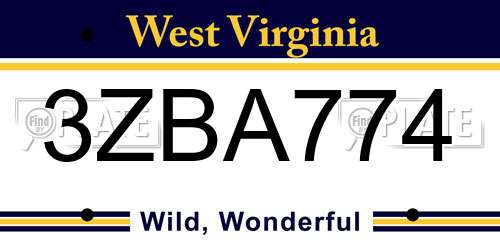 3ZBA774 West Virginia License Plate