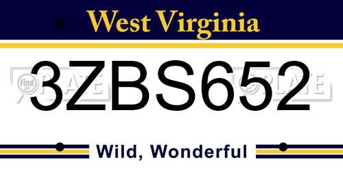 3ZBS652 West Virginia License Plate