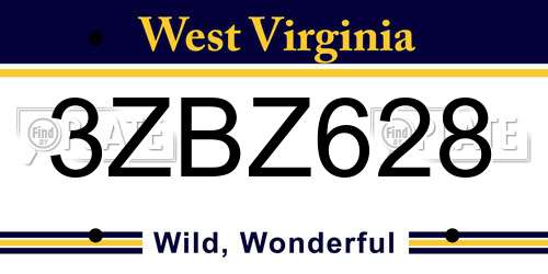 3ZBZ628 West Virginia License Plate