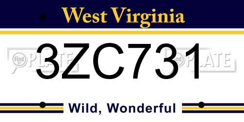 3ZC731 West Virginia License Plate