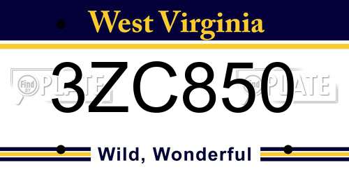 3ZC850 West Virginia License Plate