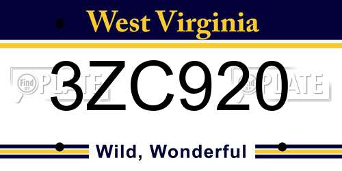 3ZC920 West Virginia License Plate