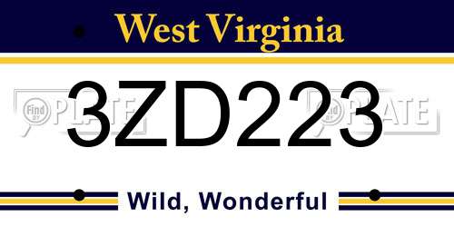 3ZD223 West Virginia License Plate