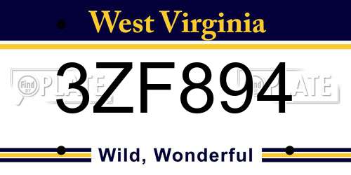 3ZF894 West Virginia License Plate