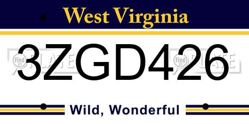 3ZGD426 West Virginia License Plate