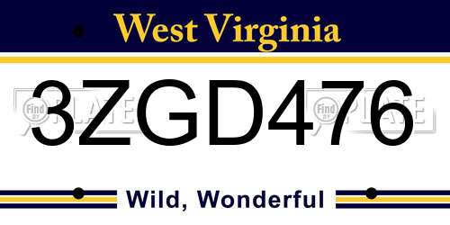 3ZGD476 West Virginia License Plate