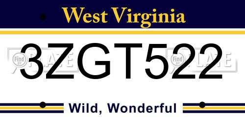 3ZGT522 West Virginia License Plate