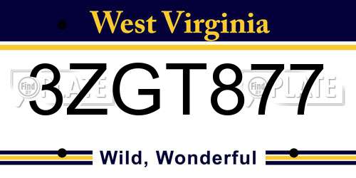 3ZGT877 West Virginia License Plate