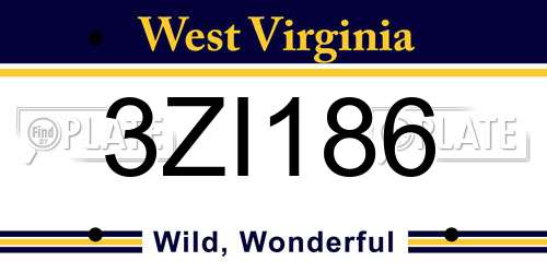 3ZI186 West Virginia License Plate