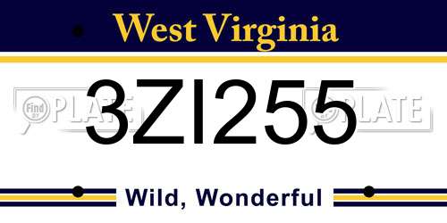 3ZI255 West Virginia License Plate