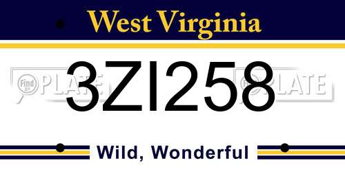 3ZI258 West Virginia License Plate