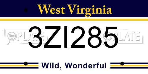 3ZI285 West Virginia License Plate
